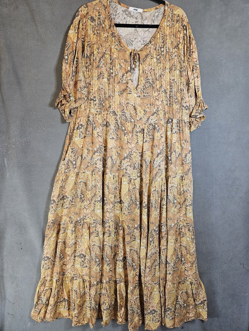 Jaase Boho Womens Plus 20 Maxi Dress Oversized Pleated Tiger Brown Teir Puff Sle